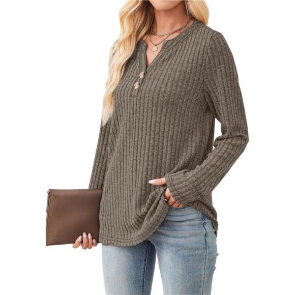 womens lightweight v neck sweater long sleeve button fall casual top shirt women - Picture 4 of 7
